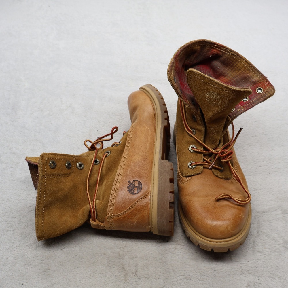 Timberland‎ Women 7.5 Roll Top Boots Brown Heritage Icon Leather Suede Lace Up